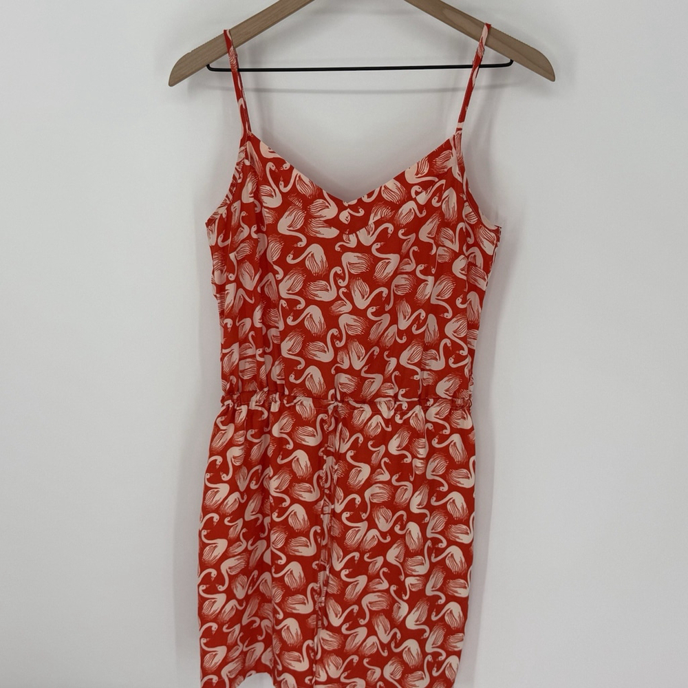 Anthropologie Porridge Dress Sundress Red Swan Print Size S 100% Silk Lined